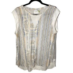 Lysse Women's Large‎ Mixed Media Short Sleeve Sleeveless Tribal Top Blouse